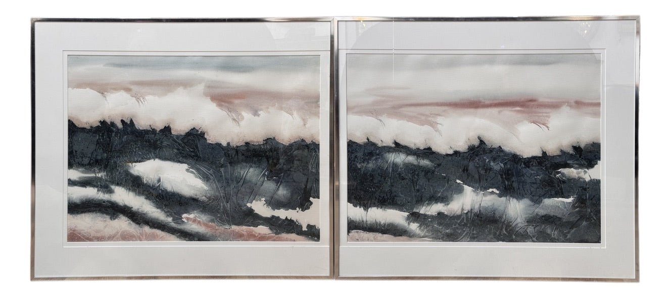 Pair of watercolors, Waves, framed, by Nancy Tuttle May, NC, 1985