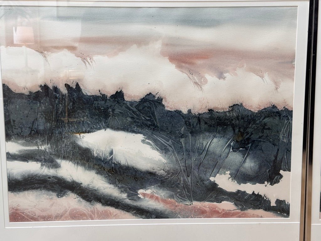 Pair of watercolors, Waves, framed, by Nancy Tuttle May, NC, 1985 - Helen Storey Antiques