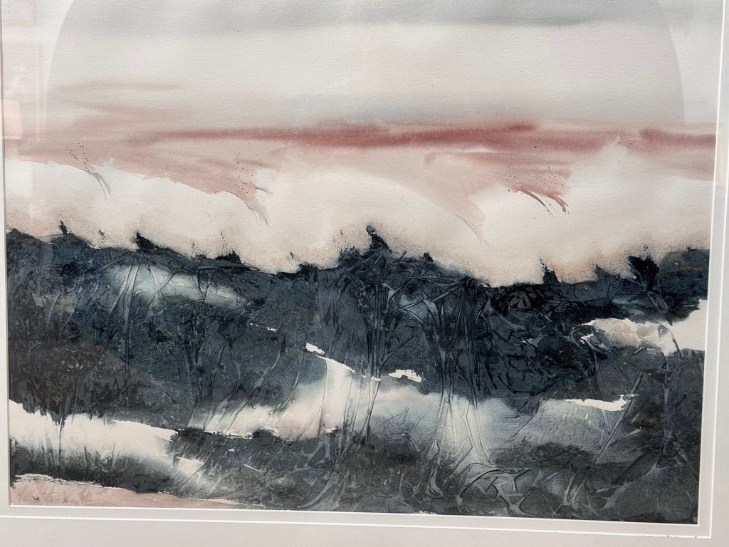Pair of watercolors, Waves, framed, by Nancy Tuttle May, NC, 1985 - Helen Storey Antiques