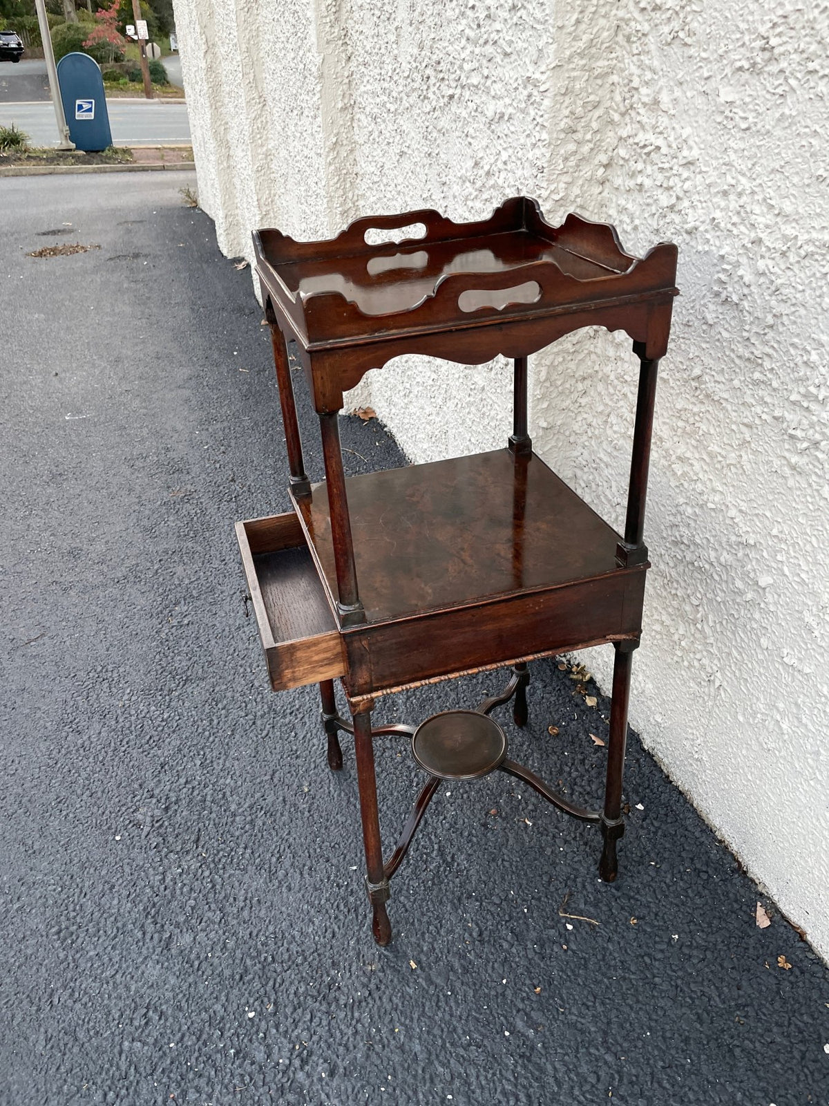 Period Regency 3 - Tier Antique Wood Stand Side Table - Helen Storey Antiques