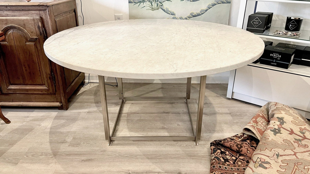 PK54 STEEL &amp; MARBLE TABLE BY POUL KJAERHOLM, DENMARK - Helen Storey Antiques