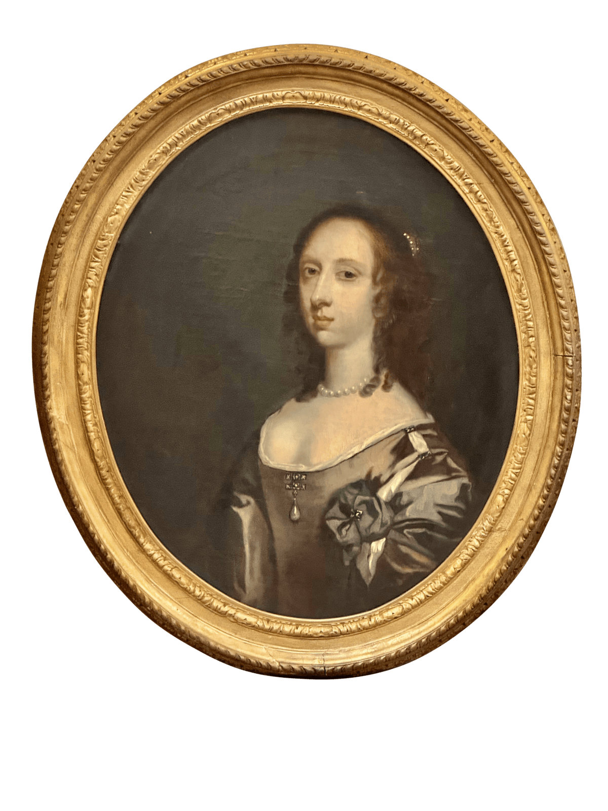 Portrait of Mary Bagot, Countess in carved and gilded oval frame, 17th Century, - Helen Storey Antiques