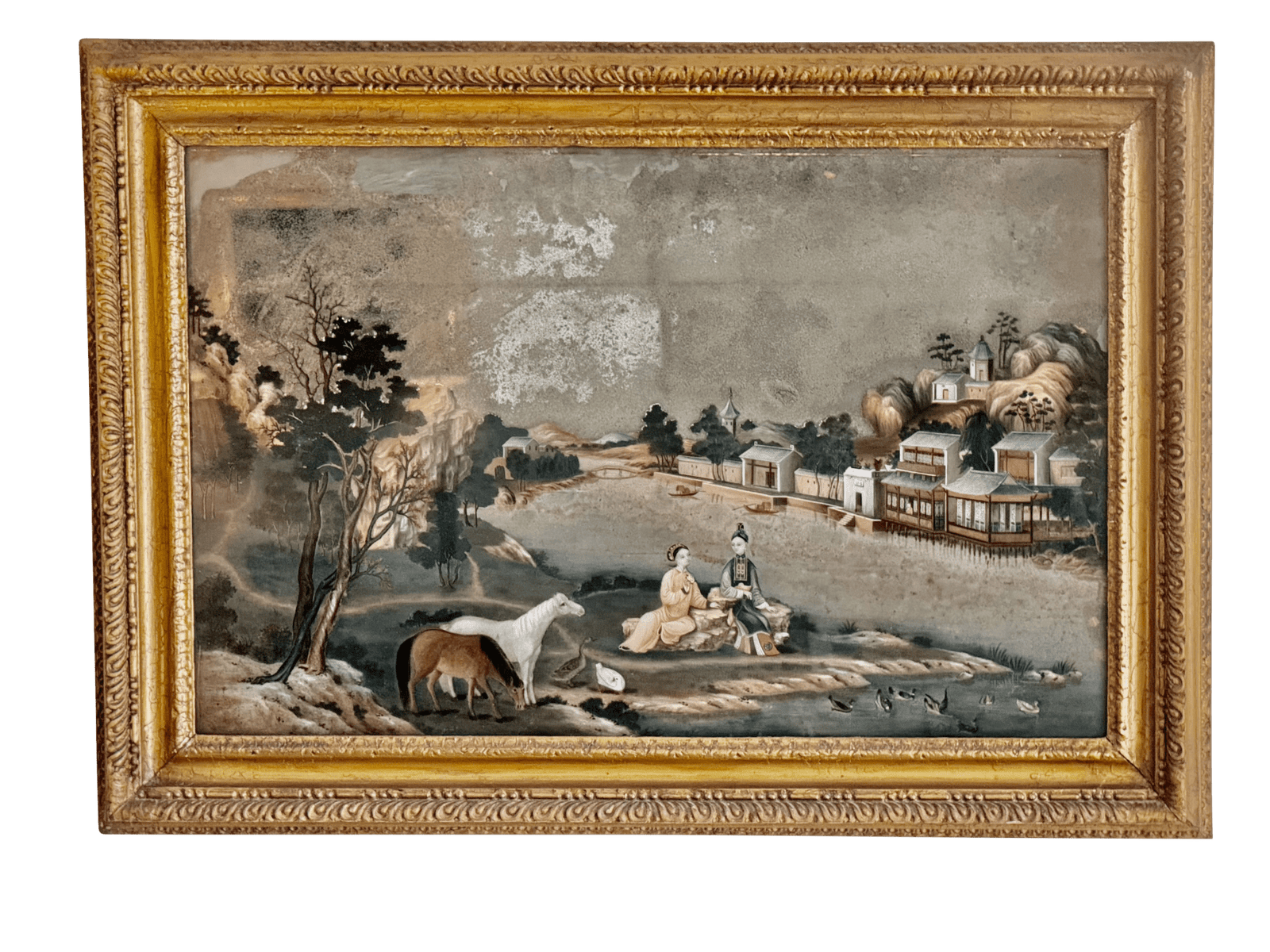 Rare Chinese Export Reverse-Painted Mirror