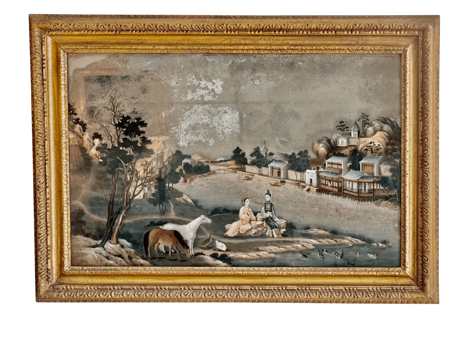 Rare Chinese Export Reverse-Painted Mirror