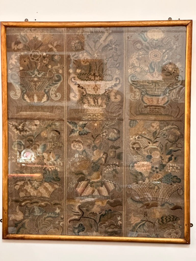 Rare Framed Six Panel Early Embroidery, 17th - 18th C. - Helen Storey Antiques