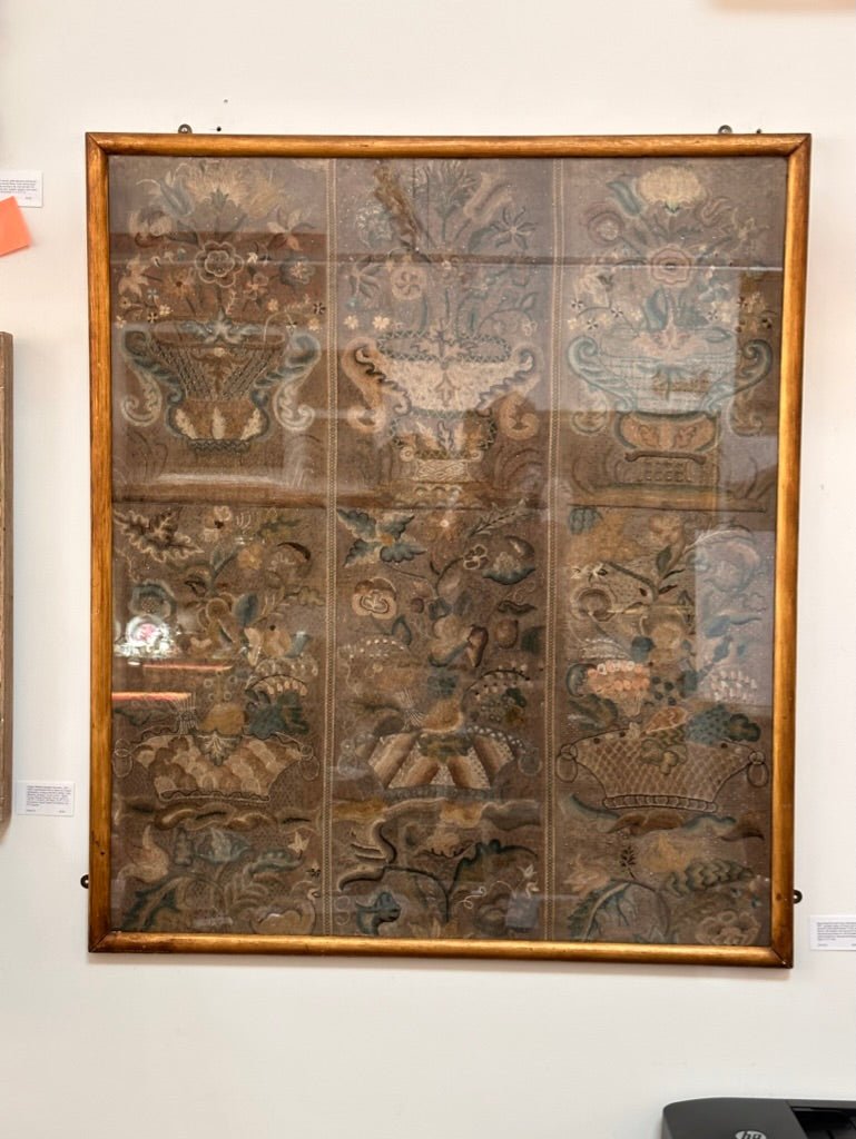 Rare Framed Six Panel Early Embroidery, 17th - 18th C. - Helen Storey Antiques