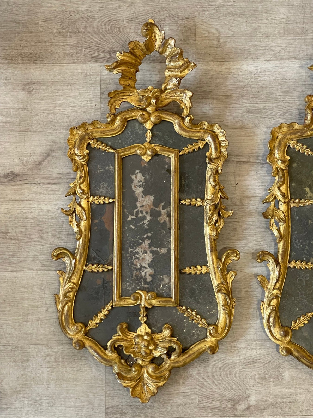 Rare Pair of Carved and Gilded Venetian Mirrors, 18th Century - Helen Storey Antiques