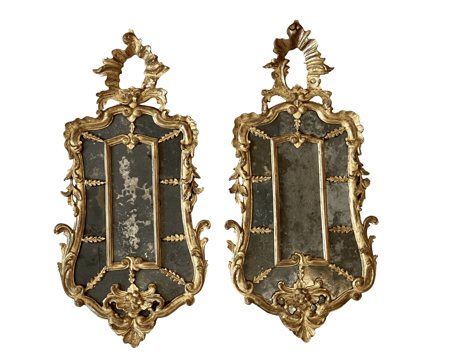 Rare Pair of Carved and Gilded Venetian Mirrors, 18th Century