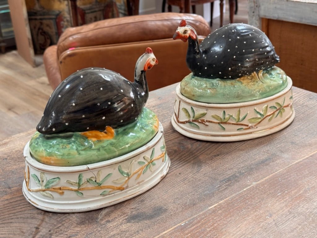 Rare Pair of Staffordshire Guinea Fowl Tureens - Helen Storey Antiques