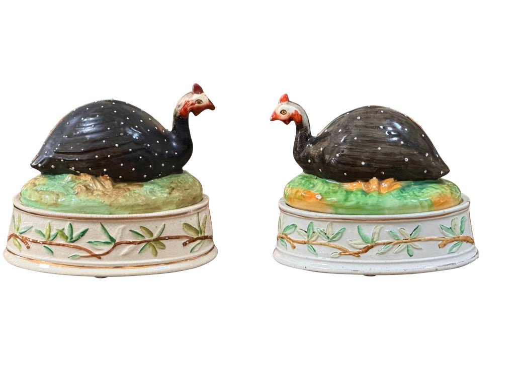 Rare Pair of Staffordshire Guinea Fowl Tureens - Helen Storey Antiques