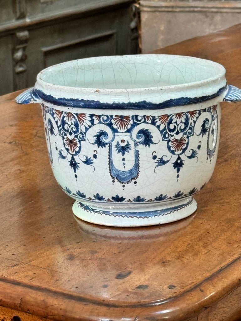 Rare Rouen French Faience Tin - Glazed Earthenware Ice Pail, 18th Century - Helen Storey Antiques