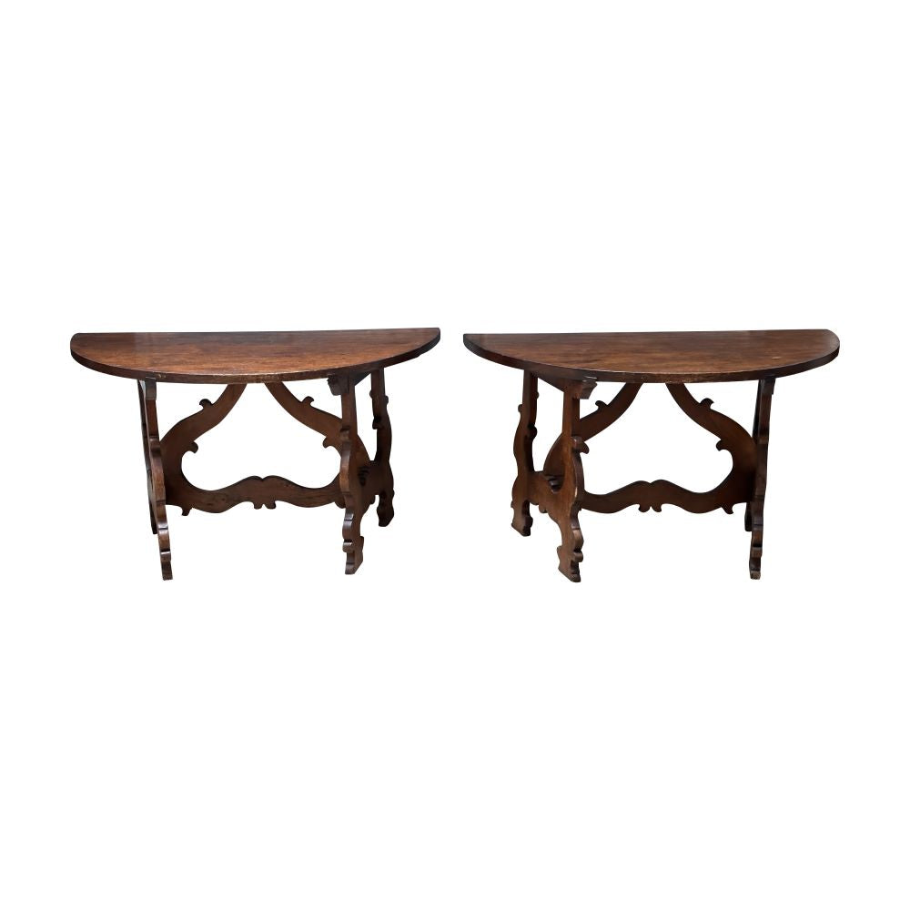 Pair of 18th Century Italian Demi-Lune Tables to Form One Round Table