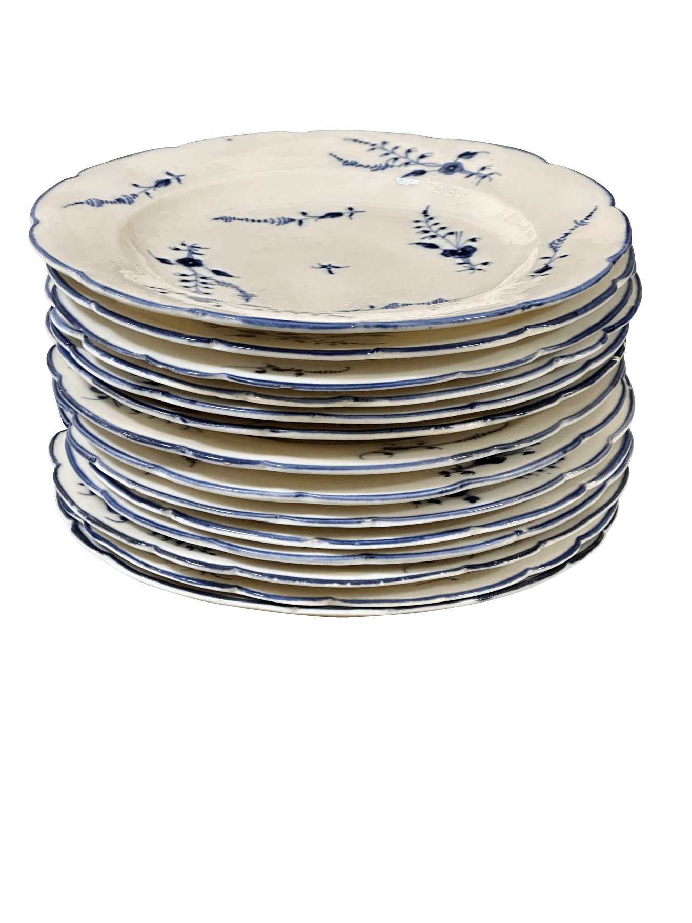 Set of 14 French 18th Century Porcelain Chantilly Blue Spring Plates