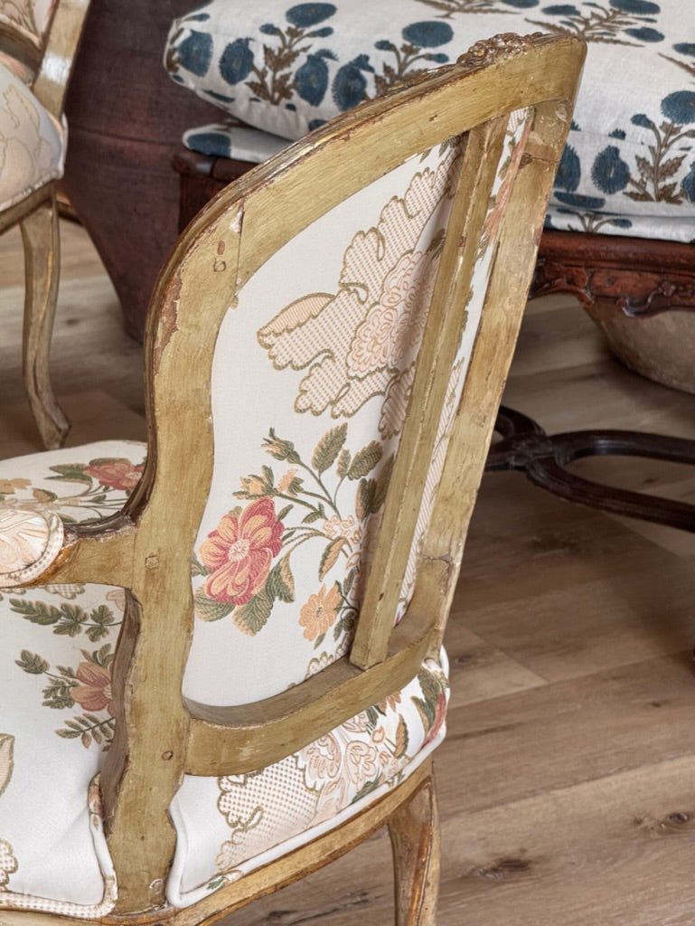 Set of four 18th Century Louis XV Fauteuils armchairs carved and polychromed - Helen Storey Antiques