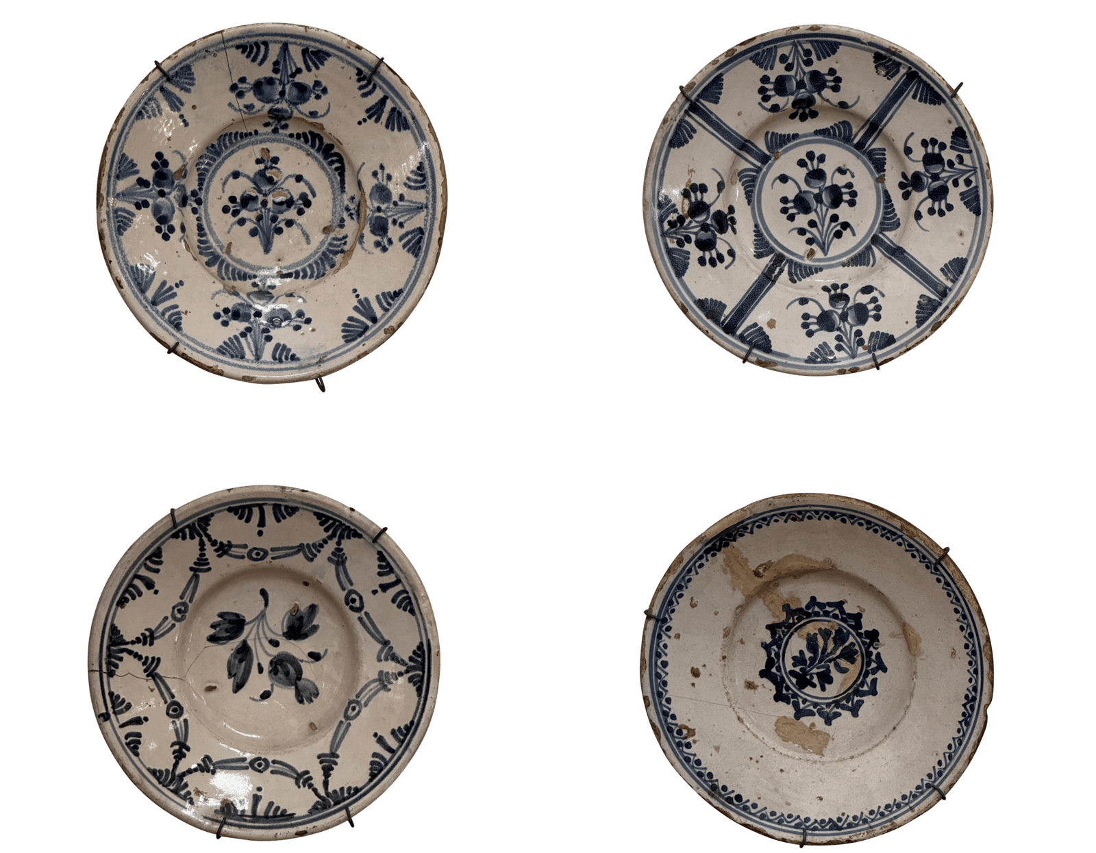 Set of Four Rare Spanish Tin-Glazed  plates 18th C.