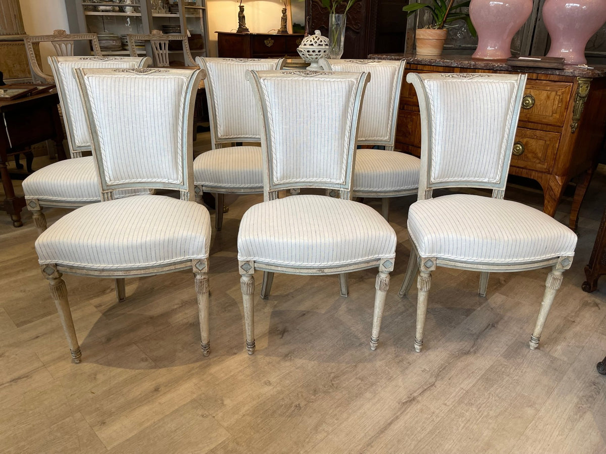 SET OF SIX FRENCH DIRECTOIRE DINING CHAIRS - Helen Storey Antiques