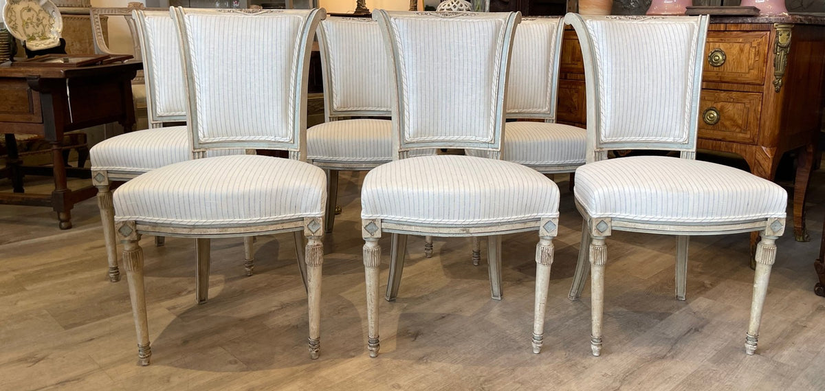 SET OF SIX FRENCH DIRECTOIRE DINING CHAIRS - Helen Storey Antiques