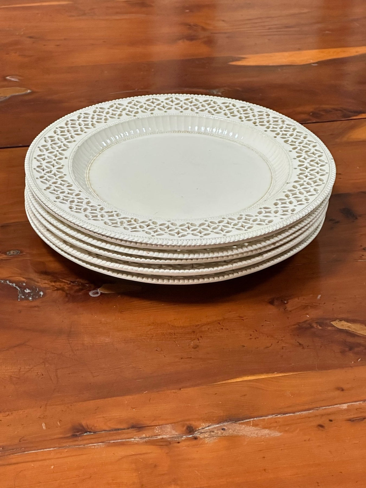 Set of Six Leeds Creamware Reticulated Plates, 18th Century - Helen Storey Antiques