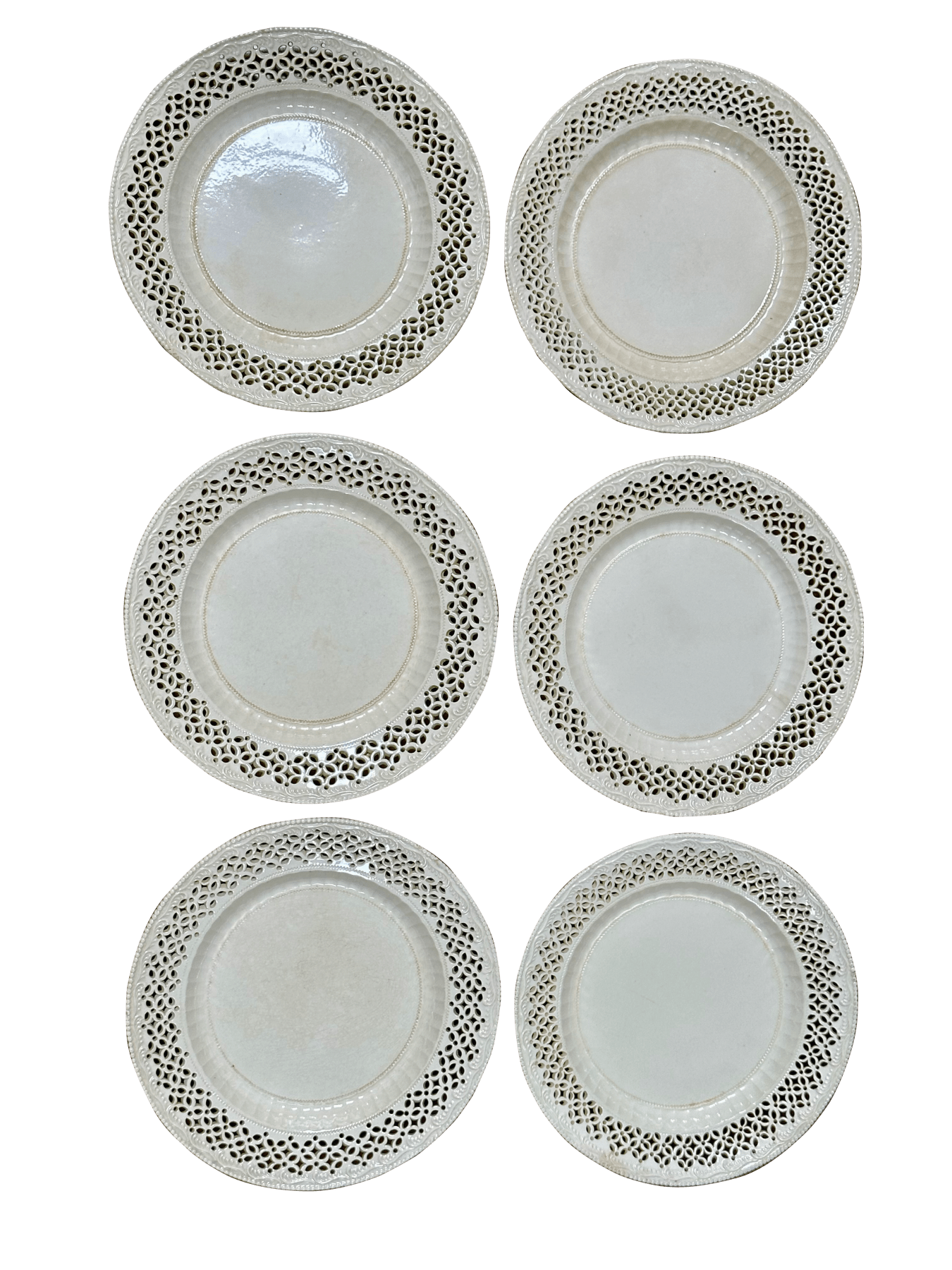 Set of Six Leeds Creamware Reticulated Plates, 18th century