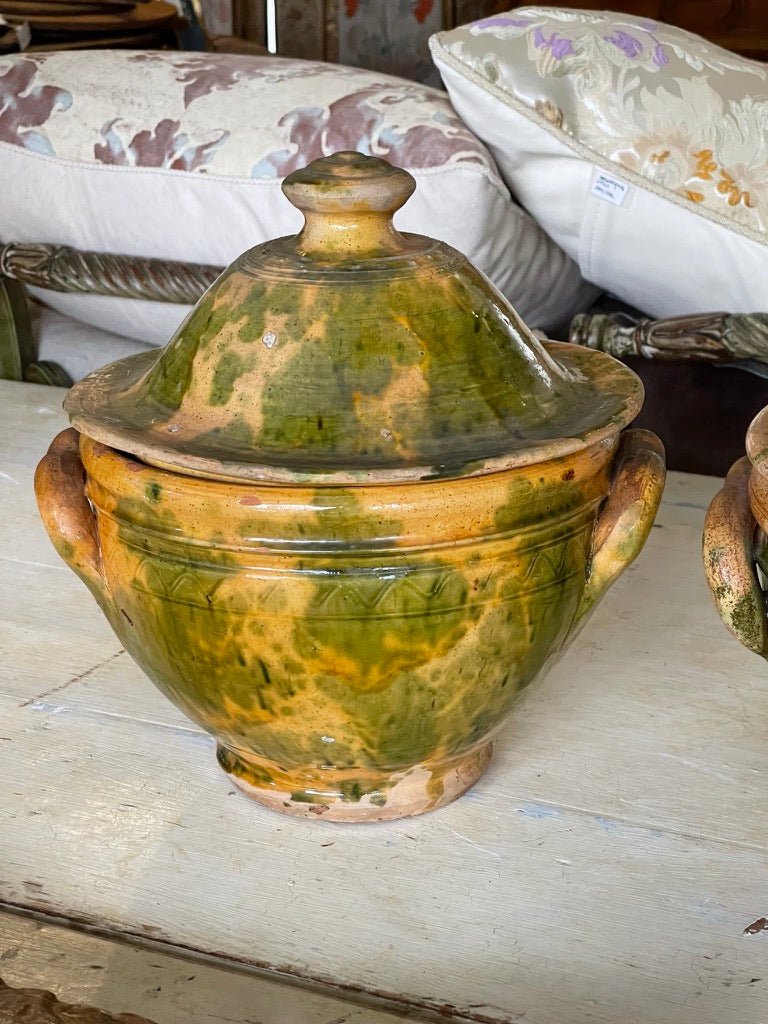 Set of Three 19th Century Glazed Earthenware Italian Pots With Lids - Helen Storey Antiques