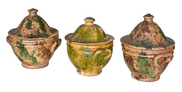 Set of Three 19th Century Glazed Earthenware Italian Pots With Lids - Helen Storey Antiques