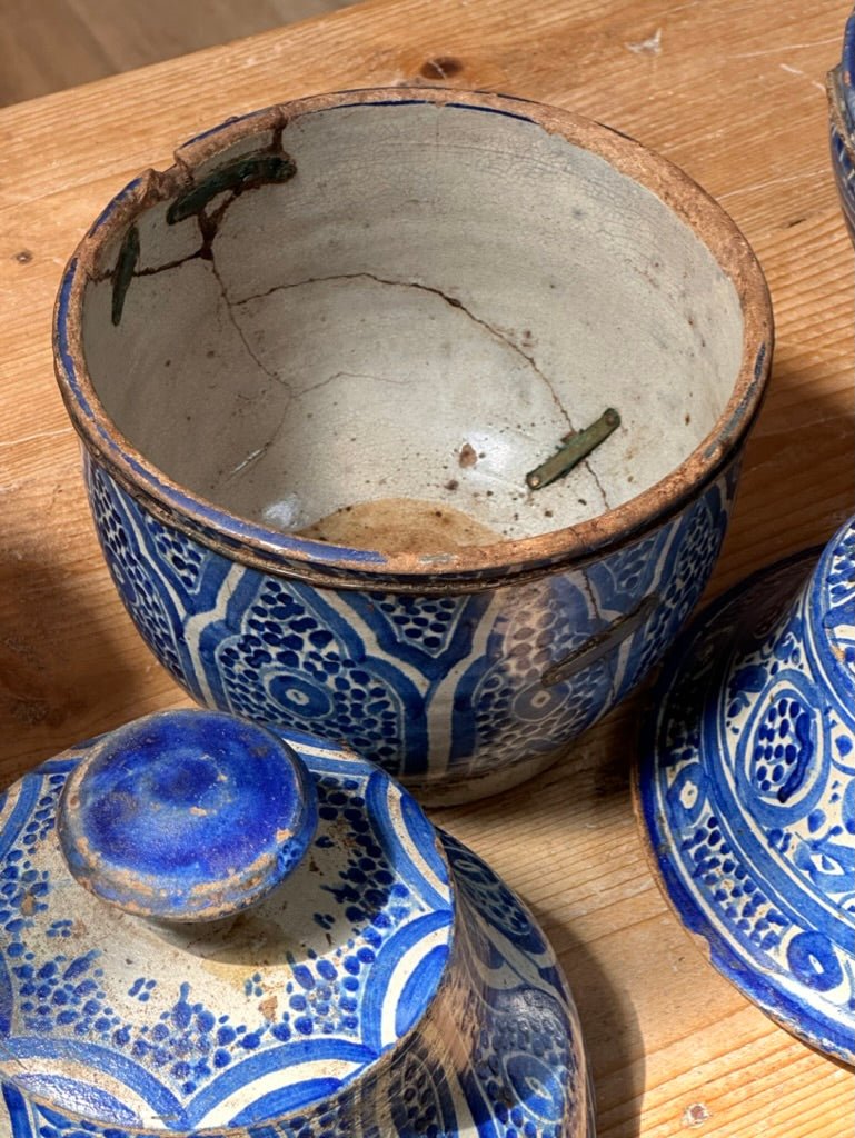 Set of Three Early Blue and White 19th Century Moroccan Tureens with Lids - Helen Storey Antiques