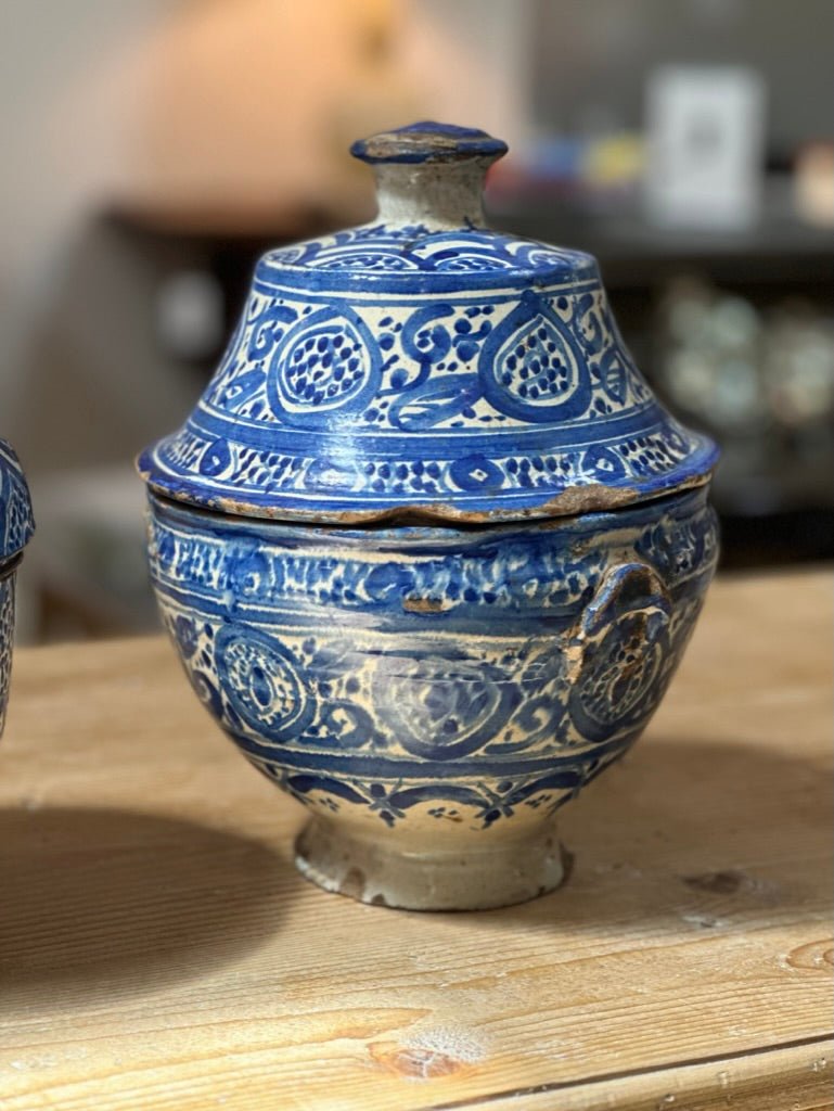 Set of Three Early Blue and White 19th Century Moroccan Tureens with Lids - Helen Storey Antiques