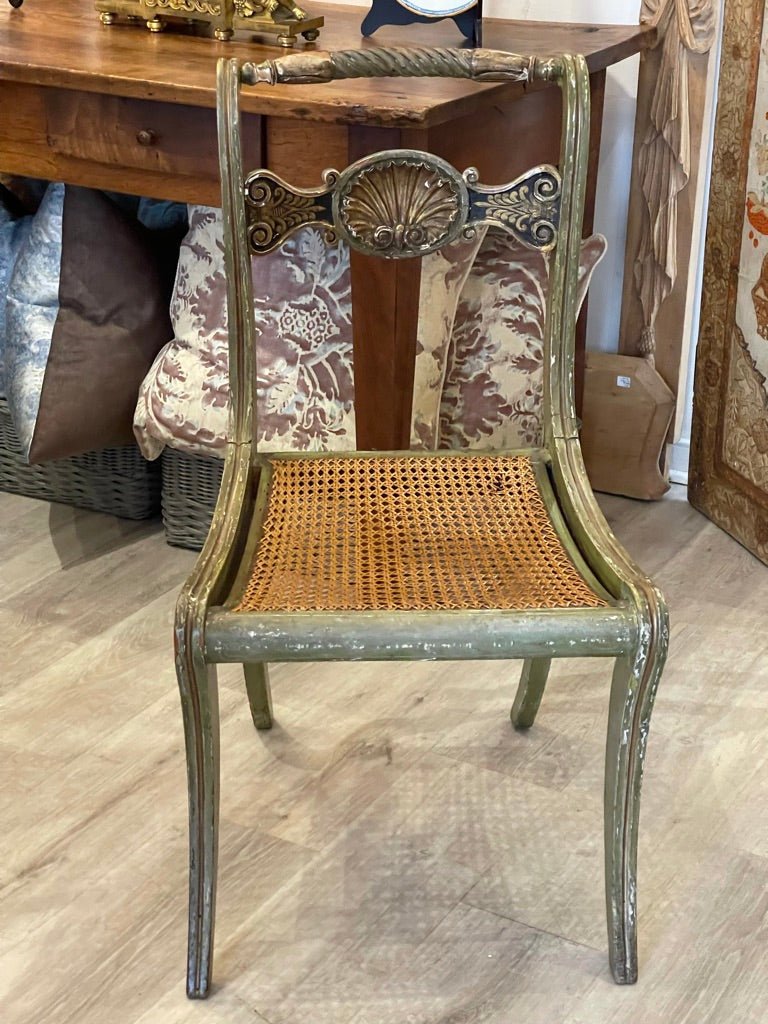 SIX ITALIAN 19TH CENTURY Painted SIDE CHAIRS WITH SHELL - CARVED BACK - Helen Storey Antiques