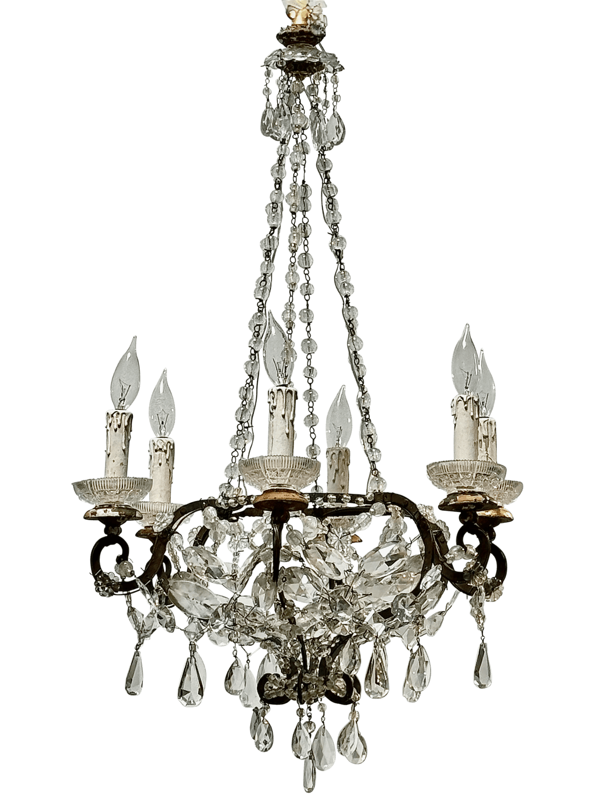 Small 18th Century Italian Chandelier with early crystals - Helen Storey Antiques