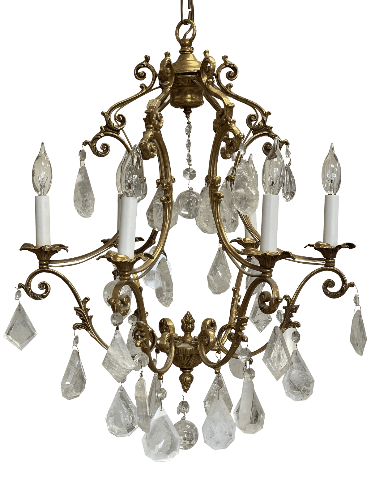 Small French Louis XV style gilt bronze and rock crystal eight light chandelier - Helen Storey Antiques