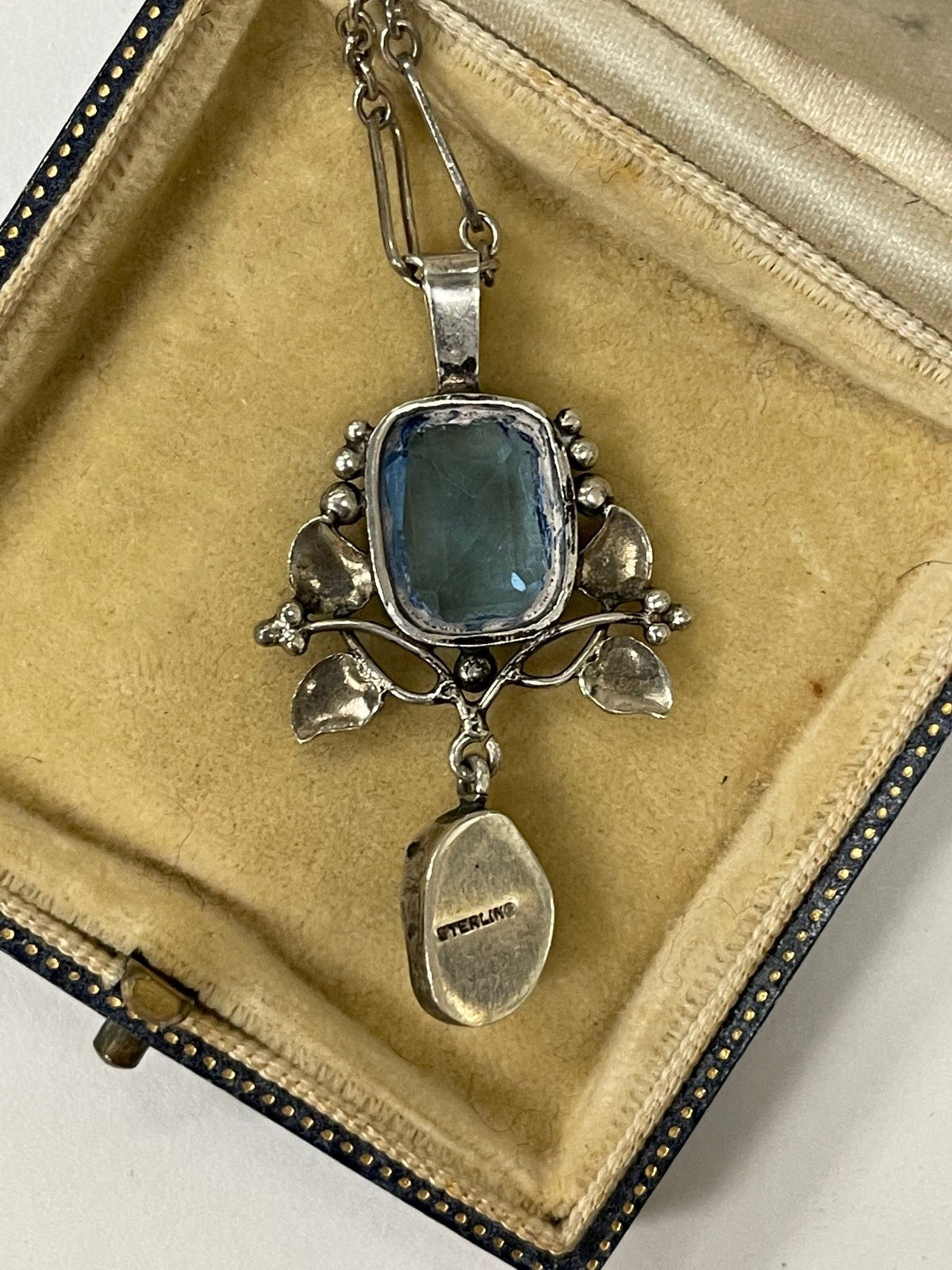 Sterling, Glass, and Pearl American Arts and Crafts Pendant Necklace - Helen Storey Antiques