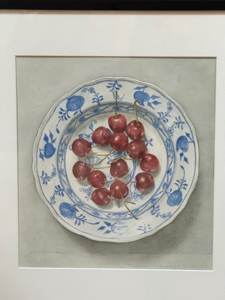 Still Life Watercolor, Bowl of Cherries - Helen Storey Antiques