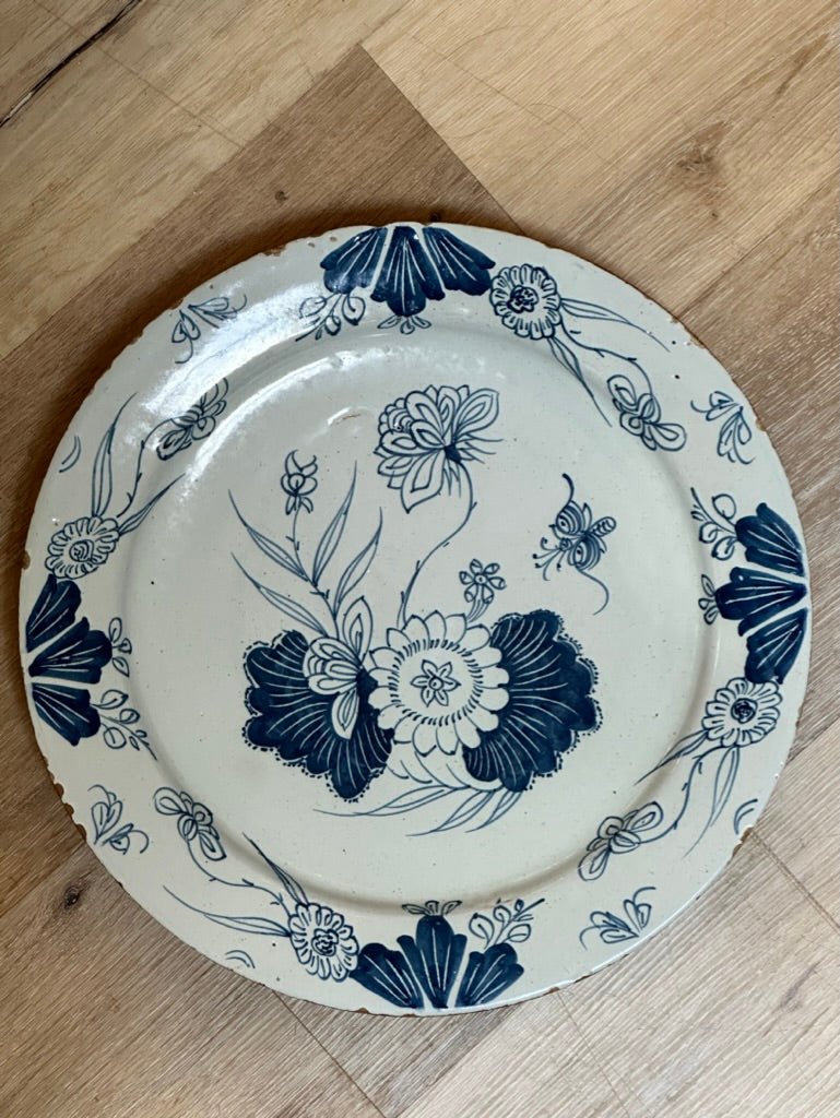 Striking English Blue and White Delft Charger - Helen Storey Antiques