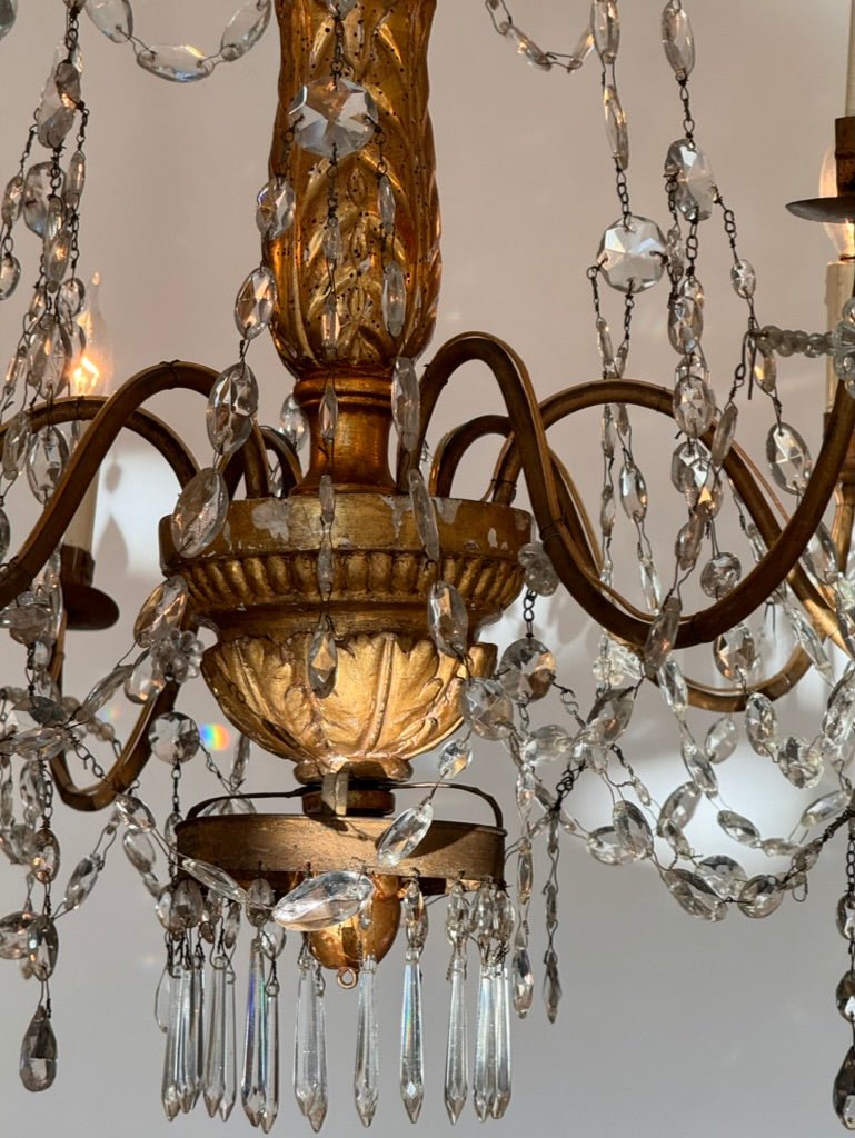 Stunning 19th Century Genovese Chandelier, giltwood and crystal - Helen Storey Antiques