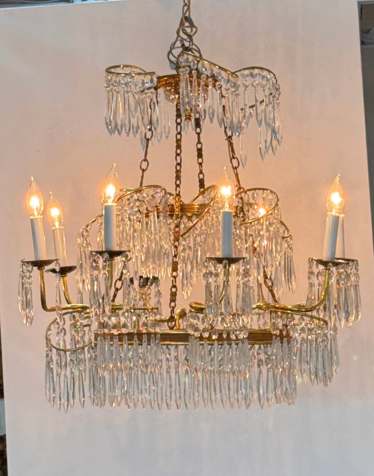Swedish / Baltic Chandeliers, gilt bronze and crystal - Helen Storey Antiques