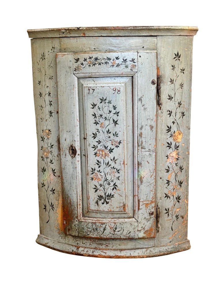 Swedish Gustavian Hanging Corner Cupboard, 18th Century Floral Polychrome