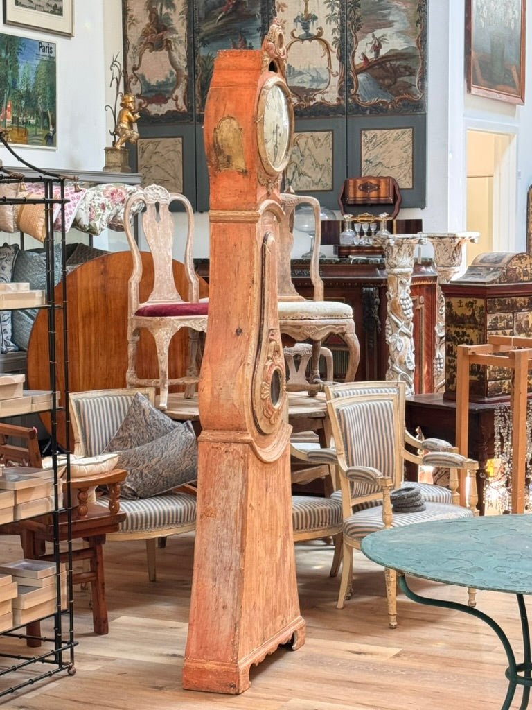 Swedish Mora clock have carving and elegant lyre - form case - Helen Storey Antiques