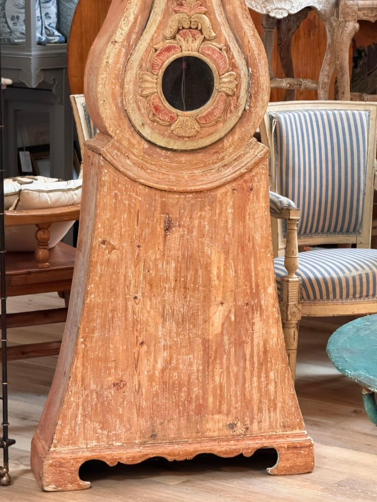 Swedish Mora clock have carving and elegant lyre - form case - Helen Storey Antiques