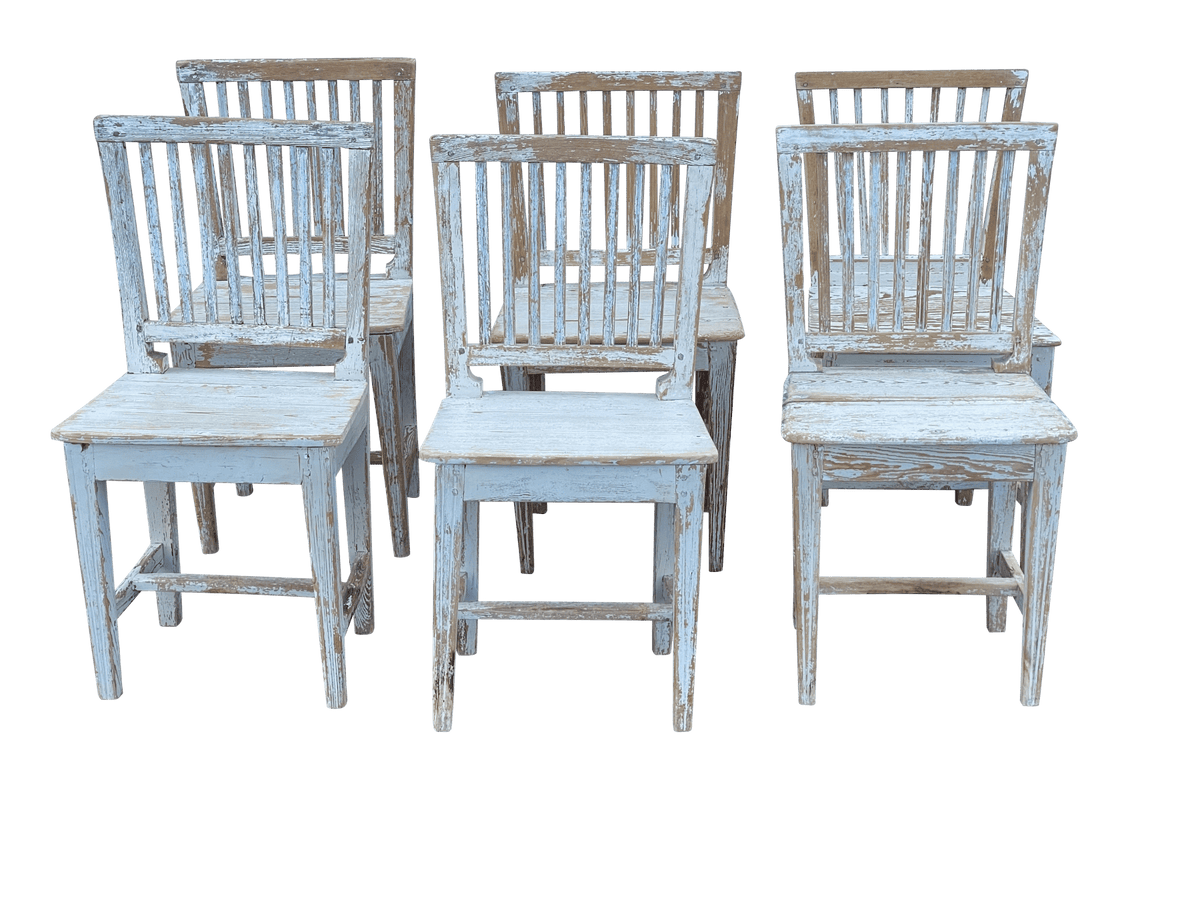 Swedish side chairs, white with blue accents, set of 4, 19th Century - Helen Storey Antiques