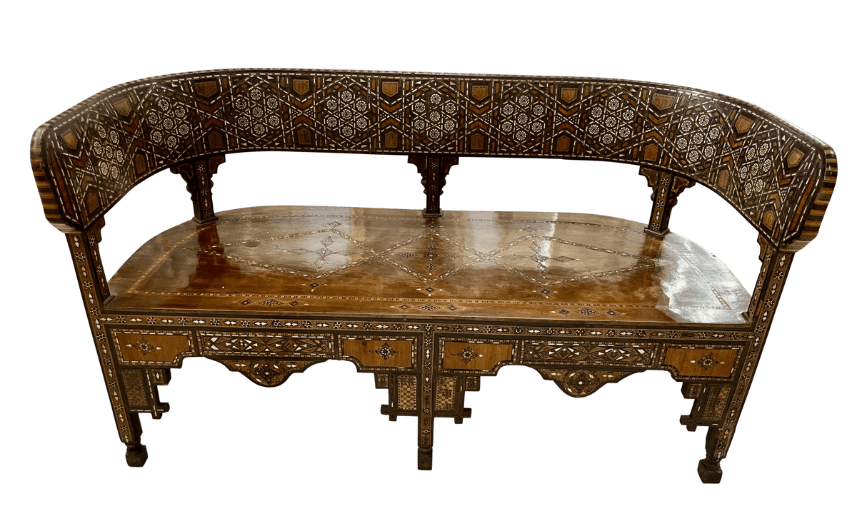 Syrian Settee Bench, Inlaid - Helen Storey Antiques