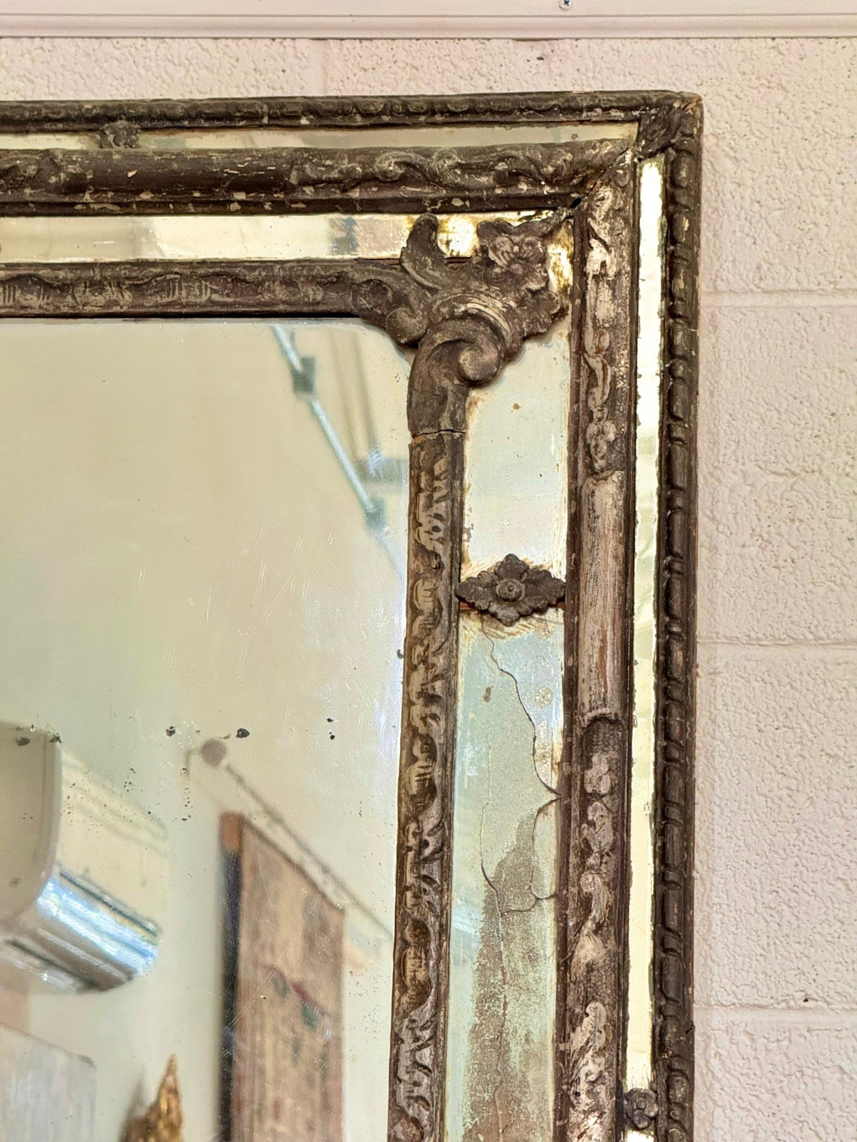 Tall Baroque Carved, Mecca Silvered and Giltwood mirror - Helen Storey Antiques