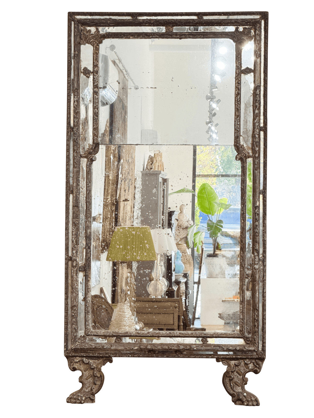 Tall Baroque Carved, Mecca Silvered and Giltwood mirror - Helen Storey Antiques