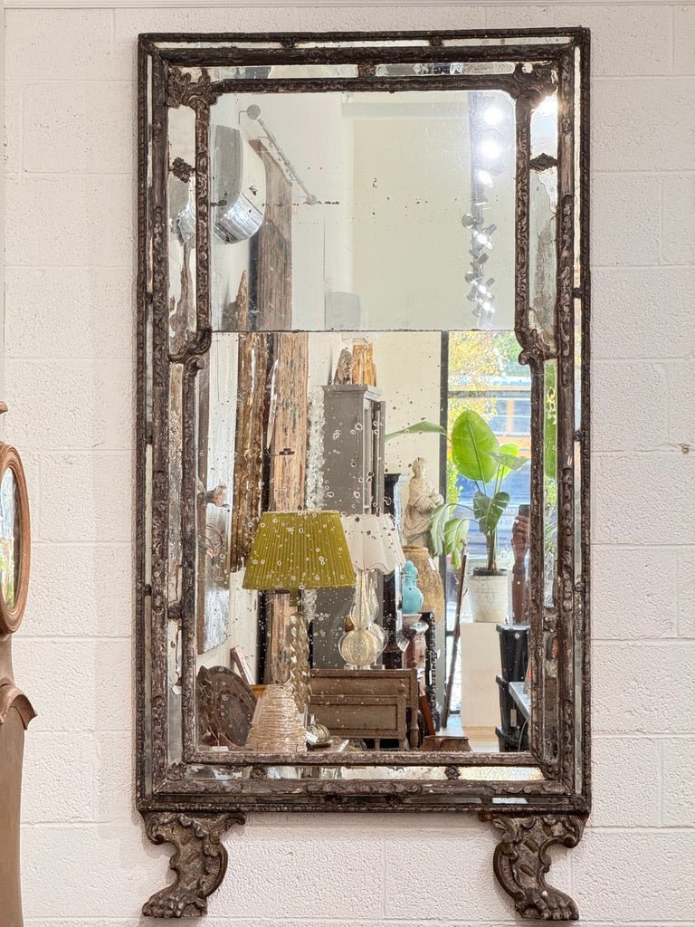 Tall Baroque Carved, Mecca Silvered and Giltwood mirror - Helen Storey Antiques