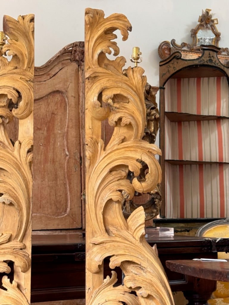 Tall carved, gilded fragments, French, on stands - Helen Storey Antiques