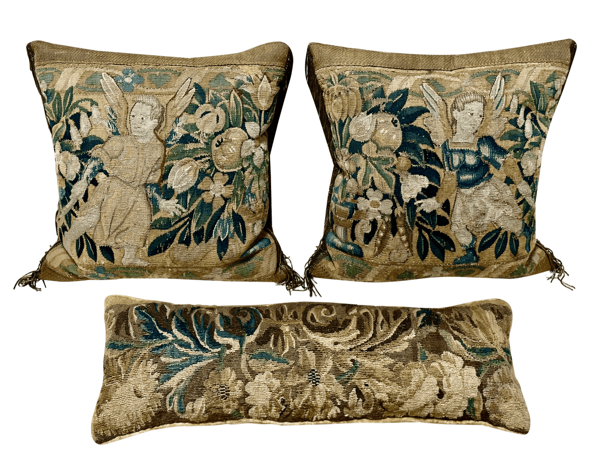 Three Flemish Tapestry Pillows, 17th Century - Helen Storey Antiques