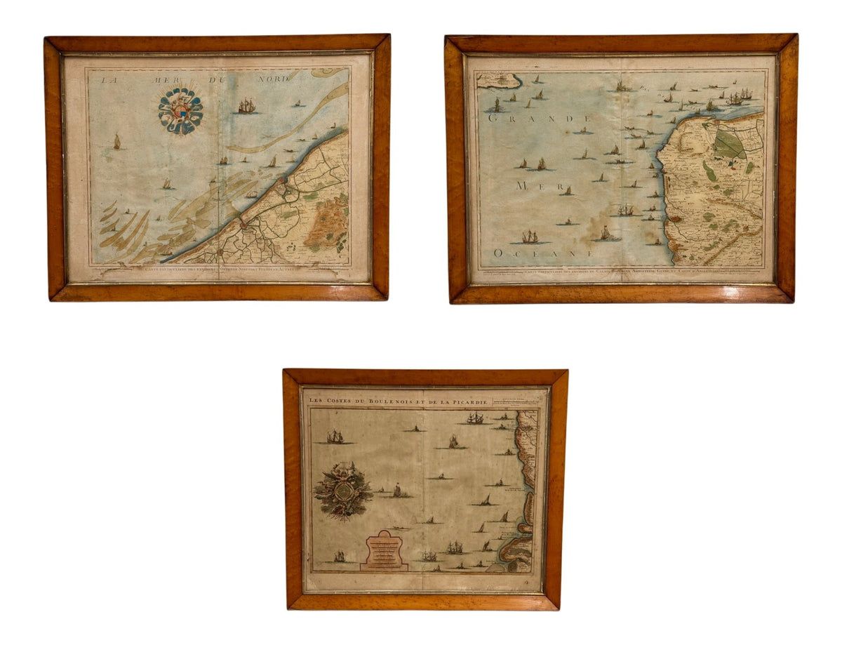 Three framed 18th C. Nautical maps of France, Harrewijn, Fricx - Helen Storey Antiques