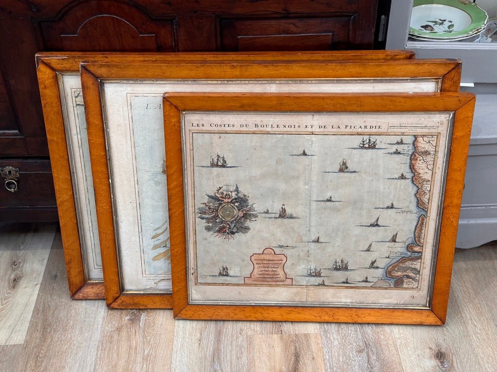 Three framed 18th C. Nautical maps of France, Harrewijn, Fricx - Helen Storey Antiques