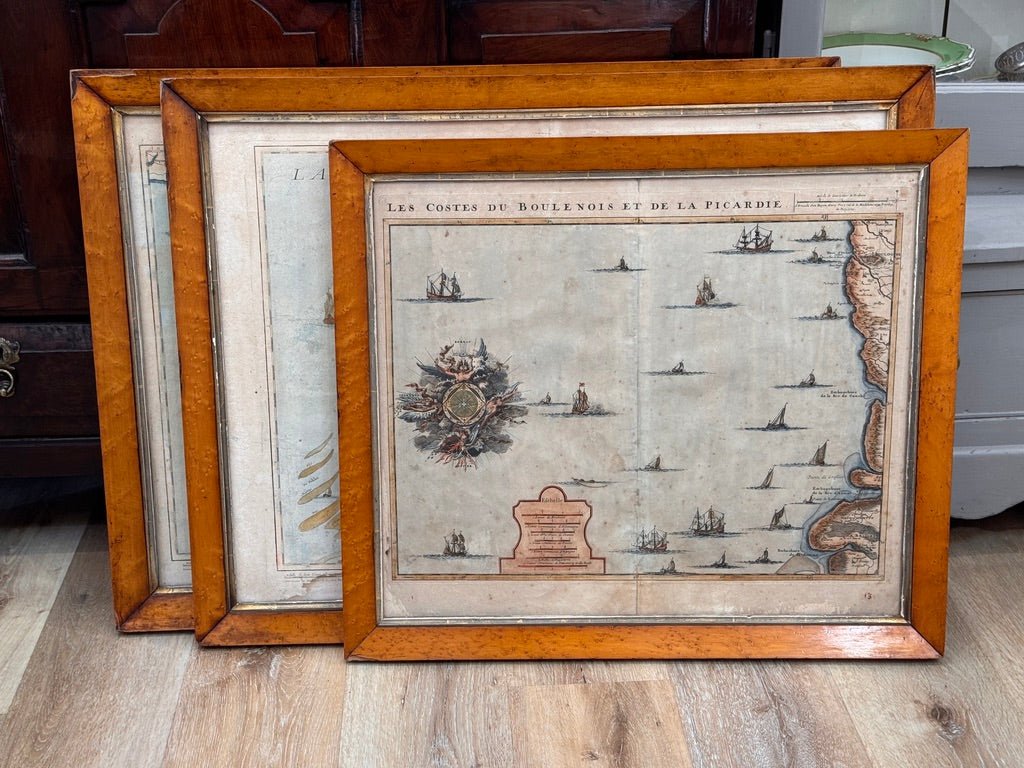 Three framed 18th C. Nautical maps of France, Harrewijn, Fricx - Helen Storey Antiques