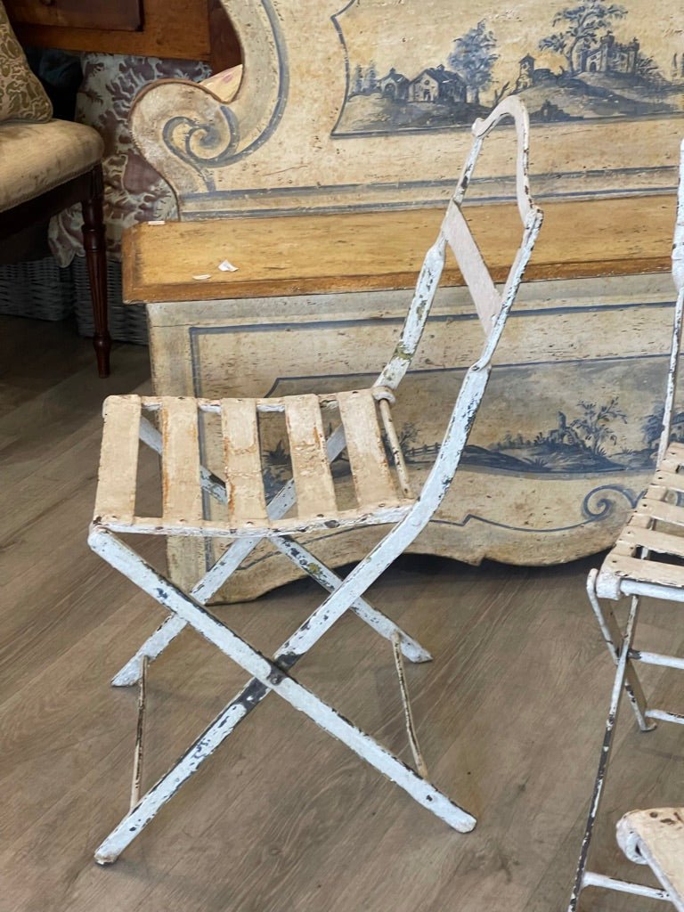Three French Vintage White Folding Cafe Chairs - Helen Storey Antiques