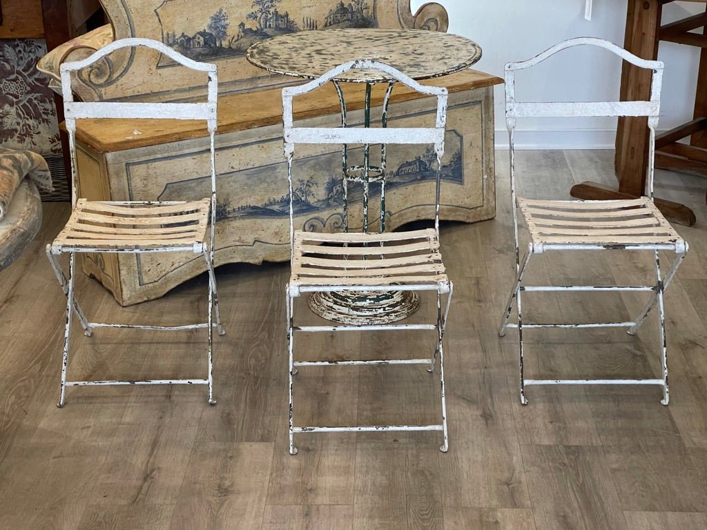 Three French Vintage White Folding Cafe Chairs - Helen Storey Antiques